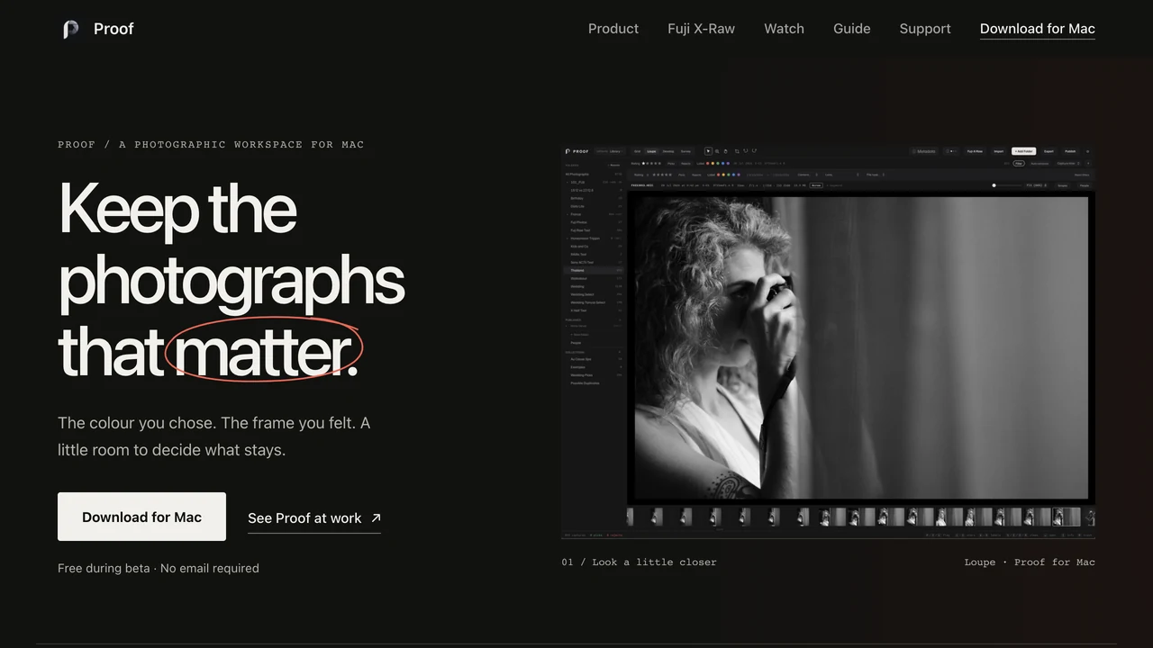 Proof website with the headline Keep the photographs that matter